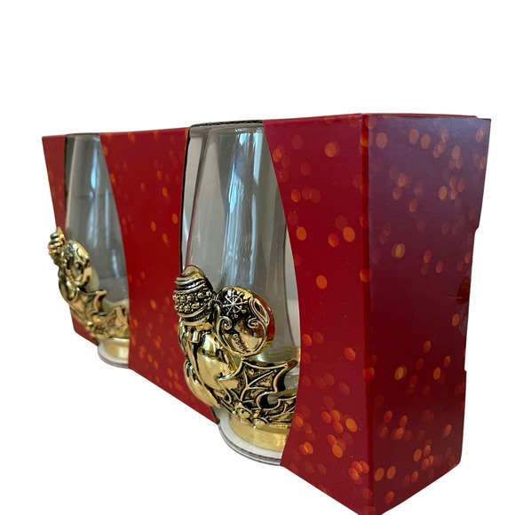 Set of 2 Gold Metal Glass Christmas Ornament Stemless Wine Glasses Holiday New - Picture 5 of 13